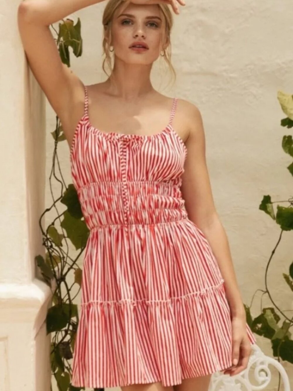 Lusana Red & White Striped Mini Dress